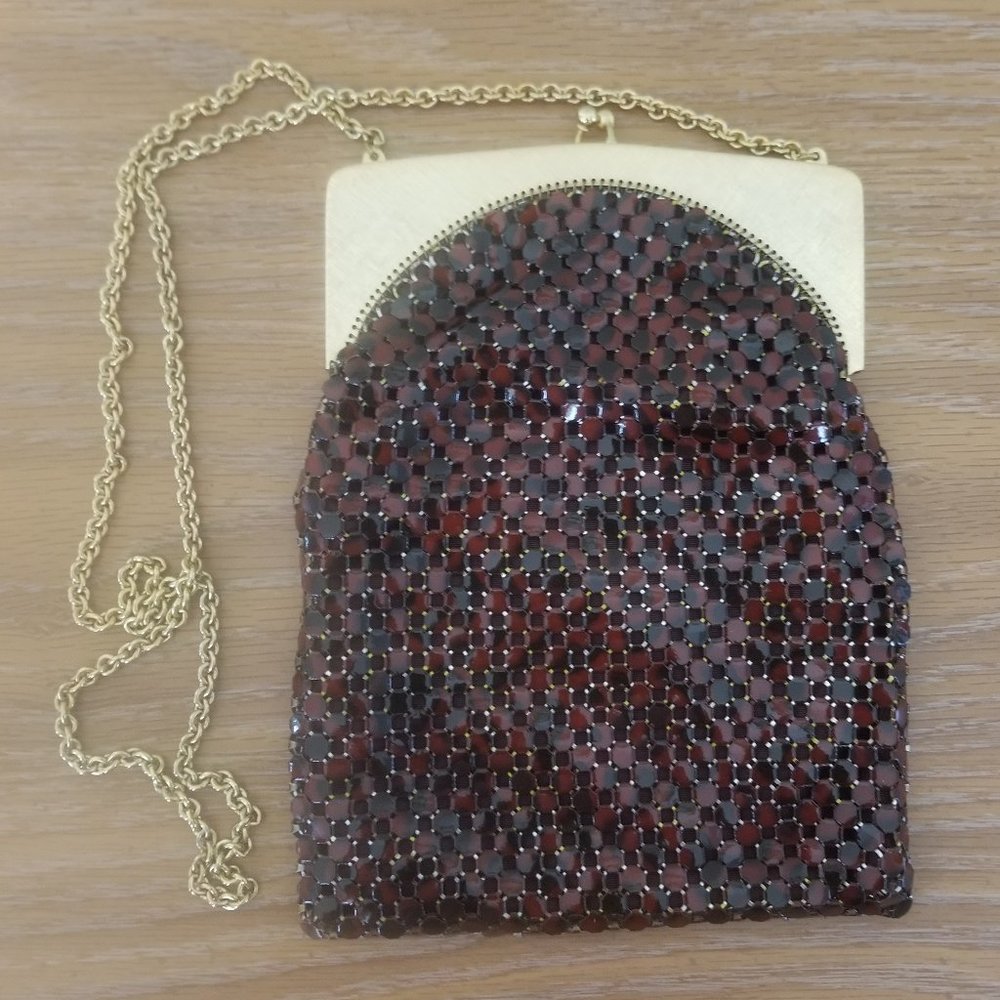 Maroon Red WHITING and DAVIS Enameled Mesh Purse
